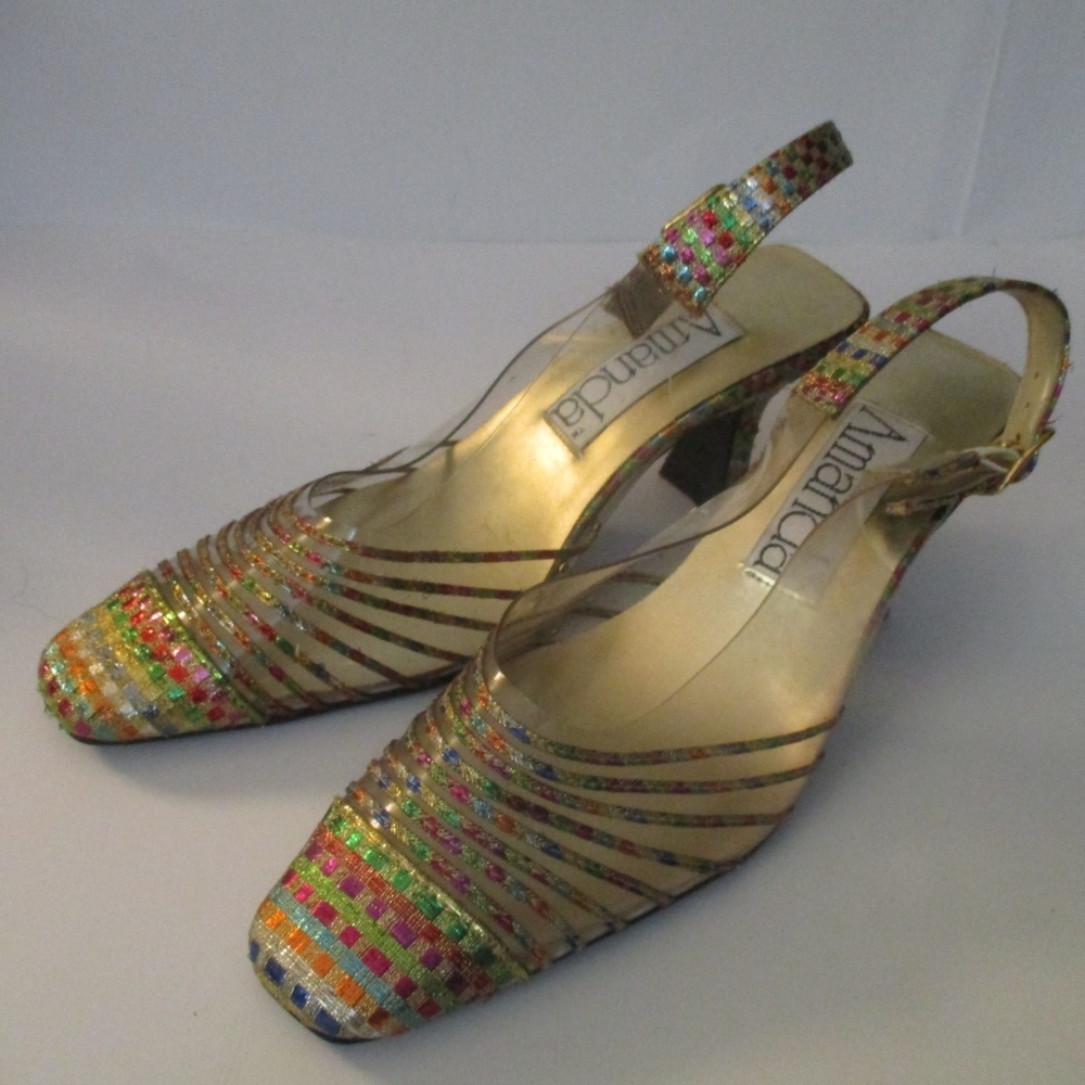 Rainbow Metallic Weave & Stripe Pattern Square Toe - image 2